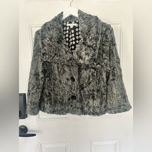 CAbi Gray Faux Fur Teddy Coat with Polka Dot Lining